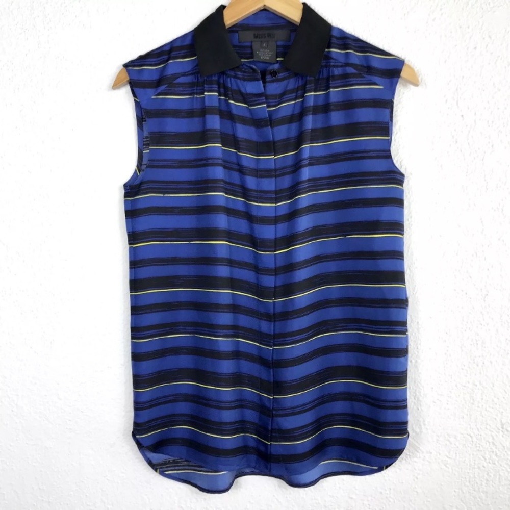Jason Wu Blue and Black Striped Sleeveless Blouse